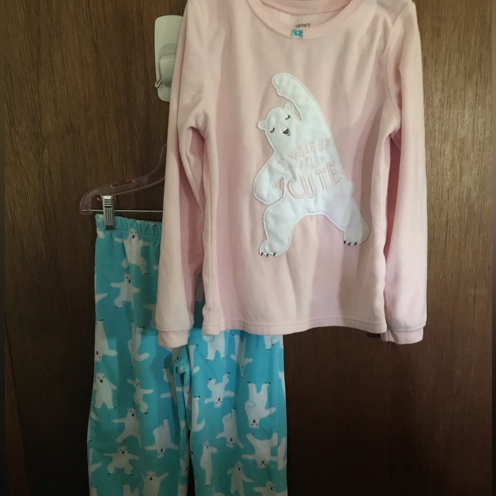 Carter’s Girls Size 8 Polar Bear Fleece Pajamas - Pink Blue and White